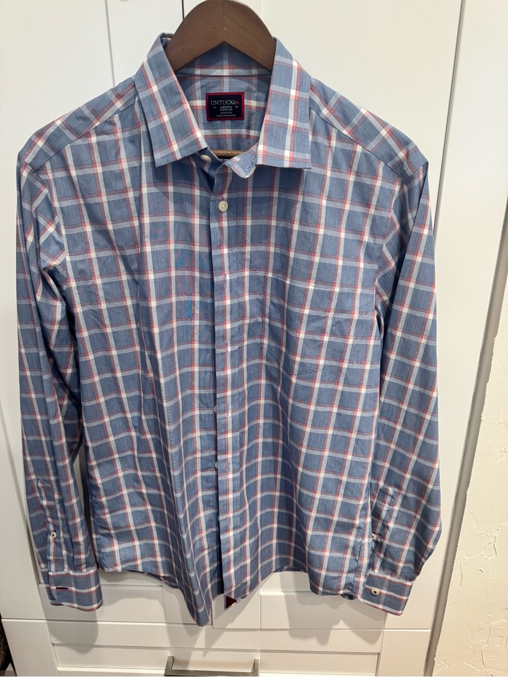 UNTUCKit Blue Plaid Long-Sleeve Button-Down Shirt with White and Red Accents